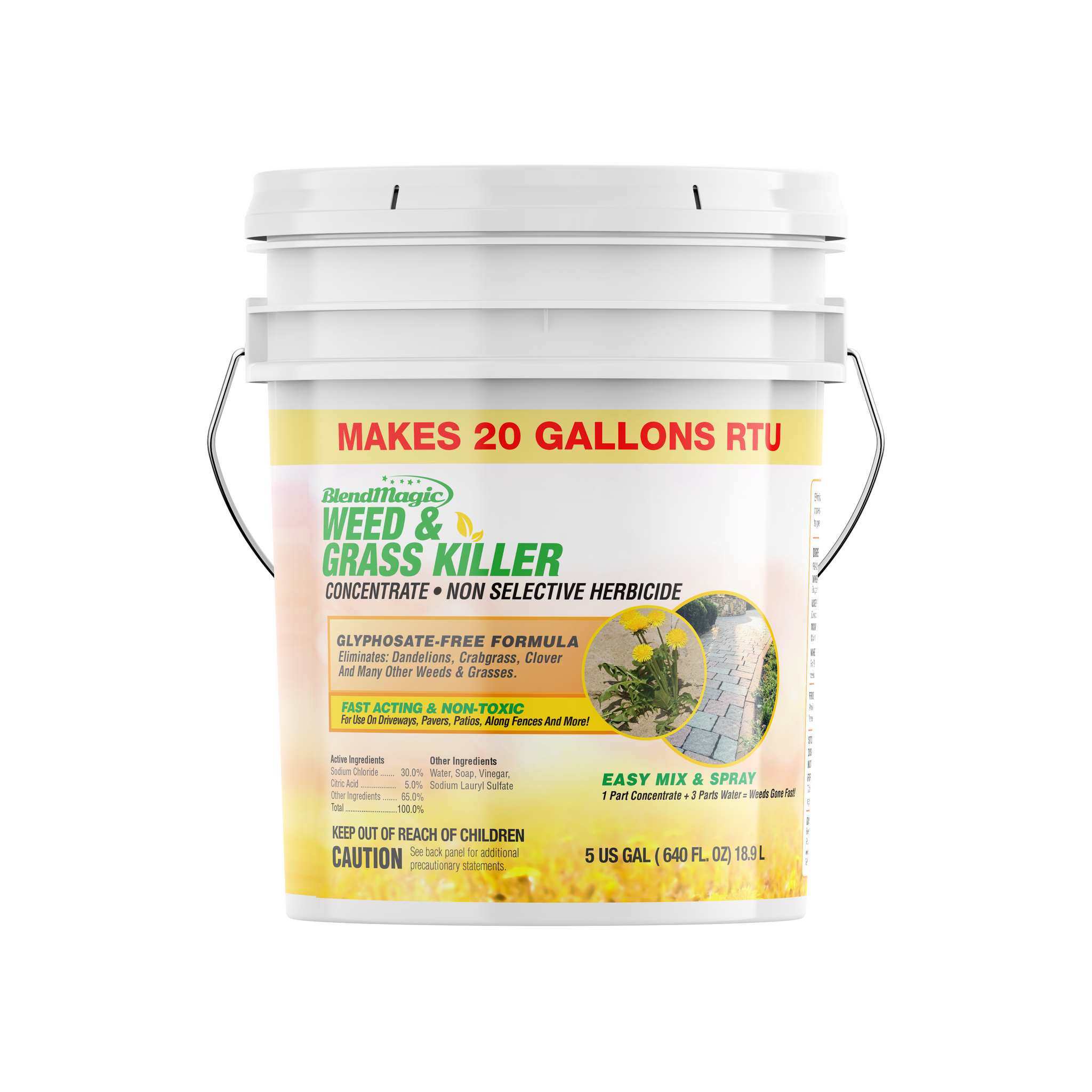 non selective herbicide concentrate Weed and Grass Killer (Concentrate) 5 Gallon, Non Selective Herbicide, Glyphosate Free Weed Killer, Sea Salt Vinegar Surfactants, Blendmagic