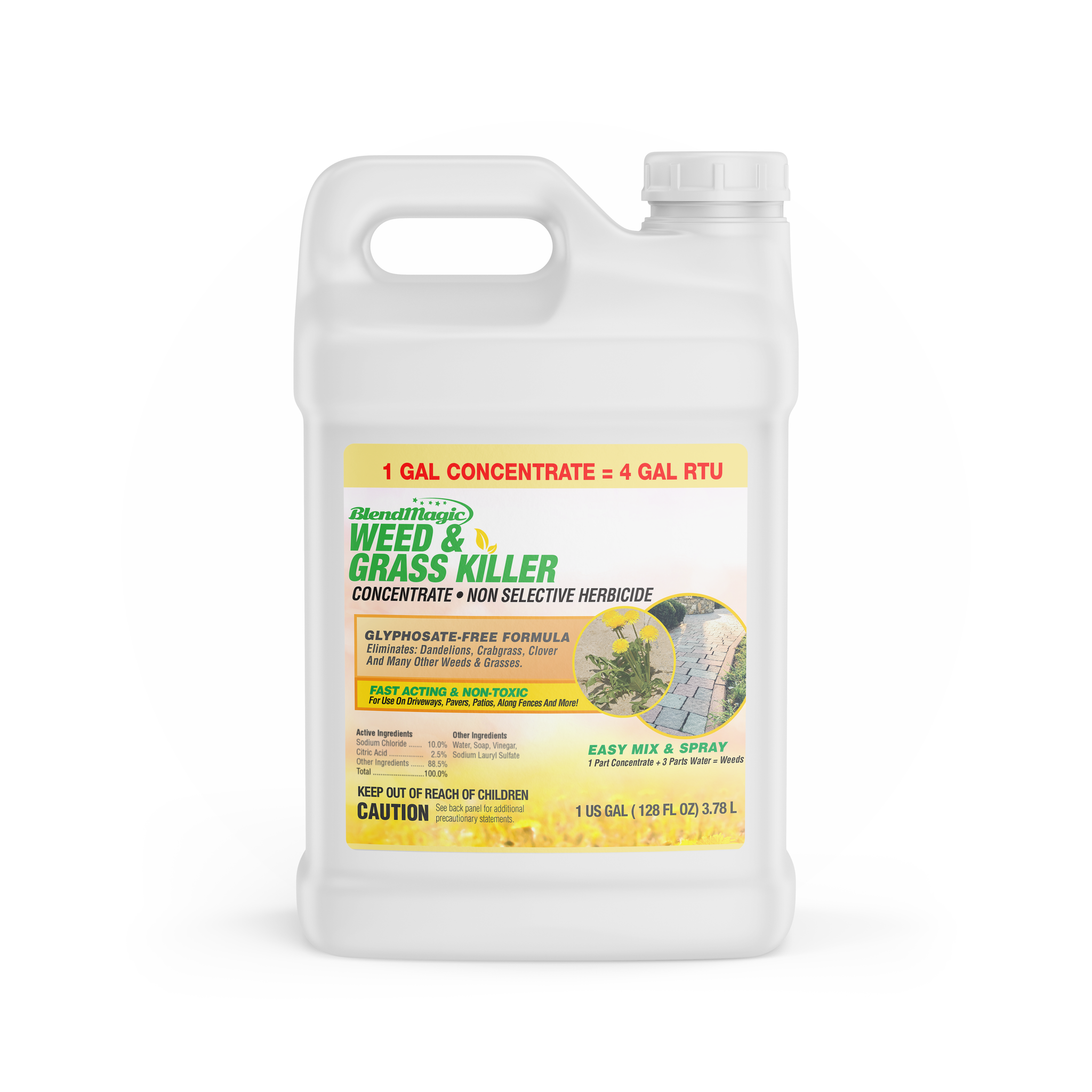 non chemical herbicide Weed and Grass Killer (Concentrate) 1 Gallon Makes 4 Gallons RTU, Visible Results In Hours, Glyphosate Free Formula, Vinegar Powered Weed Killer