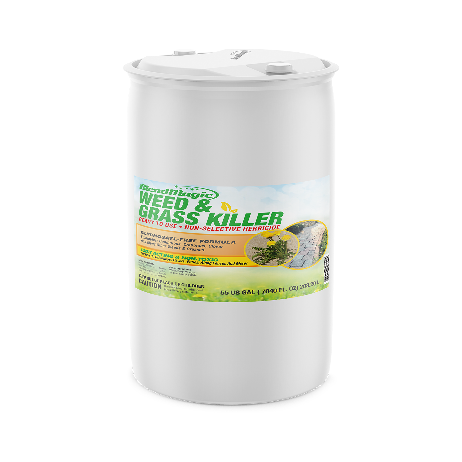 less toxic herbicide RTU Weed & Grass Killer 55 Gallon Drum, Glyphosate Free Weed Killer, Vinegar Weed Killer, Powered by Sea Salt, Sodium Chloride, Bulk Weed Killer
